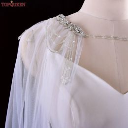 TOPQUEEN G83 Long Wedding Shawls Bridal Jackets for Wedding Dresses with Pearls Women Cape Veil White Bolero Women Wedding DIY