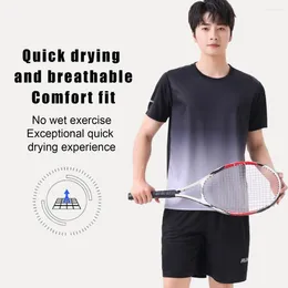 Men's Tracksuits Gradient Ice Silk Sportswear Set Casual Sport Outfit With O-neck Short Sleeve Tops Elastic Waistband Wide Leg Shorts