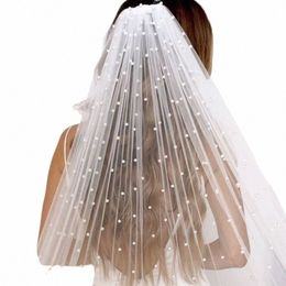 topqueen V05 Pearls Bridal Veil Soft 1 Tier Beaded Wedding Veil for Bride Cathedral Length with Comb Wedding Accories 88fT#