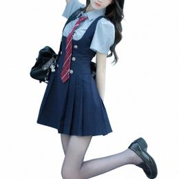 college Style Girls JK Uniform Dr Suit Navy Summer American Spicy Girl Slim Uniform Set Preppy Casual Suspender Vest Dr G5LF#