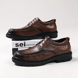 Casual Shoes Genuine Leather Brown Oxford Lace-up Thick-soled British Style High Quality Wedding