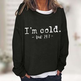 Minimum Order for Womens Im Cold Printed Casual Loose Round Neck Pullover Hoodies and Outerwear Top