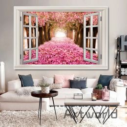 3D Visual Arts The Scenery Outside The Window Landscape Poster Flower Painting Wall Art Picture Canvas Painting for Room Decor