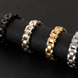 Bracelets Gold Plated Stainless Steel Men's Bracelets 11MM Chain Bracelet Man Homme Mens Jewelry Best Friends Gifts For Birthday Party