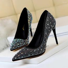 Dress Shoes Crystal Rhinestone High Heels Women Sexy 10cm Pink Pumps Fashion Pointed Toe Party Prom Bridal Elegant White Wedding