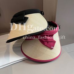 Designer Straw Hat Women Sun Hat Beach Seaside Hat Empty Top Sunshade Hat Ladies Bow Headband Hat Summer Travel Holidays Sunscreen Hat