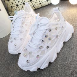 Boots 2021 Rhinestone Wedge Sneakers Women Trainers Dames Chunky Platform White Casual Shoes Woman Chaussures Femme