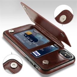 Leather Retro Card Holder Flip Cover for iPhone 15 14 13 12 11 Pro Max Mini Wallet Case XR X XS Max 8 7 6S 6 Plus SE3 2022 2020