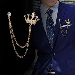 Brooches Fashion Trendy Men's Tassel Brooch Vintage British Style Pin Crystal Crown Badge Corsage Suit Collar Pins