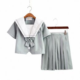 japanese JK School Uniforms For Women White T Shirt Jasmine Embroideried Sailor Navy Skirt Suit Student Girls Class Set Female 91xY#