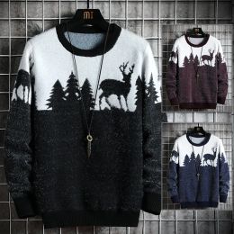 Autumn Winter Christmas Sweater Men Pullovers Deer Print Knitted Sweaters Unisex Man Woman Funny Christmas Sweater