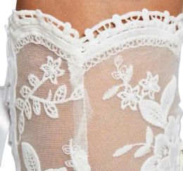 Beige White Floral Lace Mesh Ribbons Bandage Over Knee Boots Woman Prom Ball Kitten Heel Thigh High Wedding Bride Botas Shoes