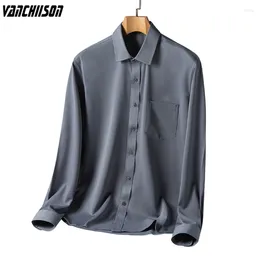 Men's Dress Shirts Men Shirt Bamboo Fiber Elastic Fabric For Summer Spring Long Sleeve Solid Grey Formal Style Male Fashion 00574