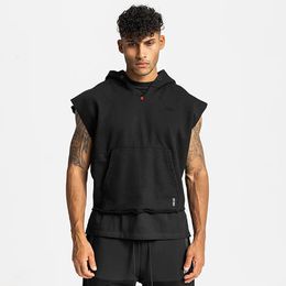 Gyms Mens Brand Clothing Bodybuilding Cotton Hooded Tank Top Sleeveless Vest Sweatshirt Fitness Workout Sportswear Tops Male 240327