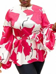 plus Size 5XL VONDA Women Office Blouse Lg Sleeve Bohemian Floral Printed Shirts Autumn Belted Casual Tunic Tops Blusas I4zo#