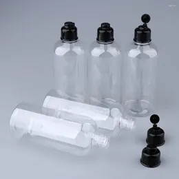 Storage Bottles Clear 100/200/300 ML Empty Plastic With Black Flip Caps - BPA-free Set Of 5 Packing For Travel