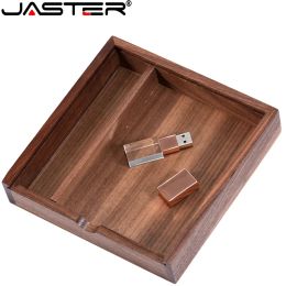 JASTER Creative Photography Wedding Gift Pen Drive 128GB Crystal Wooden Box USB Flash Drives 64GB Rose Gold Memory Stick 32GB