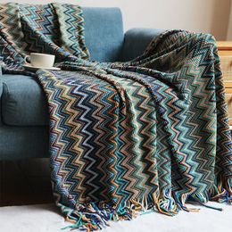 Textile City Bohemia Style Knitted Blanket Winter Warm Comfy Pashmina Tassels Throw el Sofa Decoration Bedspread 130x230cm 240325