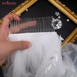 TOPQUEEN V142 Long Wedding Veil Chapel Bridal Veils Thin Scallop Lace Trim Wedding Accessories for Bride Floral French
