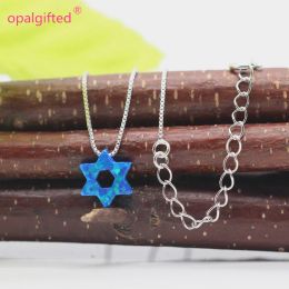 Necklaces (1pc/lot) New Fashion 10mm dark blue/white Jewish Star of David with Hollow Opal Necklace Women opal Jewellery for gift