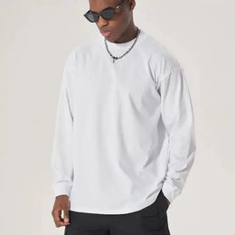 300GSM Heavyweight Autumn Long Sleeves T Shirt for Men 100%Cotton Plain Shirt O-Neck White Tops Oversized Mens Clothing 240329