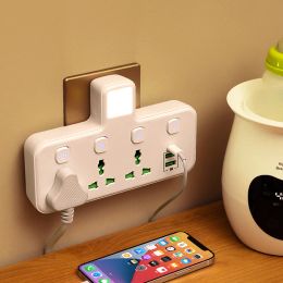 Converter power socket with night light multi plug universal socket, with USB and TYPE-C charging 6-in-1 travel adapter socket