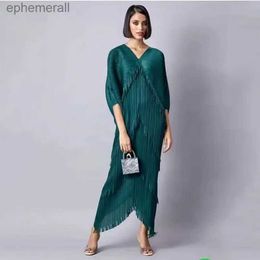 Urban Sexy Dresses Pleated Dress Woman Tassel Batwing Sleeve Loose Casual Style V Collar Long 2023 Spring Fashion Fast Delivery yq240330