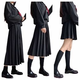 school Girls Student Uniform Black Pleated Skirts Elastic Waist Japanese Style Women Cosplay Cosutme Base Preppy Style d2Gt#