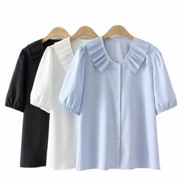 new 2022 Summer Plus Size Tops For Women Large Size Blouse Short Sleeve Loose Blue White Cute Shirt 3XL 4XL 5XL 6XL i88K#