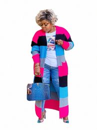 cm.yaya Plus size Women Knit Ribbed Patchwork Lg Sleeve Open Stitch Maxi Lg Jumper Sweater Fi Autumn Winter Cardigan R4kZ#