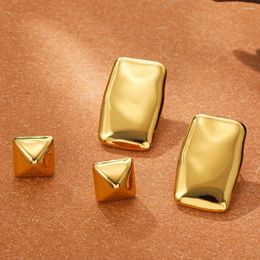 Stud Earrings Fashion Simple Smooth Square Women Waterproof Stainless Steel Polished Ear Buckle Vintage Aesthetic Jewellery Gifts