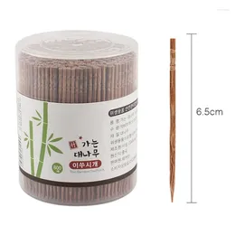 Disposable Flatware 800Pcs Carbonized Wooden Toothpicks Single-Head Pointed Cocktail Picks With Dispenser Teeth Cleaning Skewers