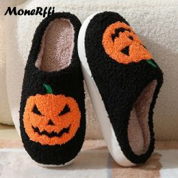 Women Men Slippers Halloween Pumpkin Slippers Men Shoes Flat Soft Plush Slides Indoor Fuzzy Women House Shoes Ladies Footwear