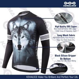 Kemaloce Men Cycling Jersey Black Wolf Bike koszulka Jersey Summer UV-Protect Pro Team Full Sleeve Mountain Rower Clothing