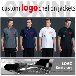 Summer Chef Jacket Short Sleeve Kitchen Clothes Grey Restaurant Uniform Women and Men Catering White Cook Coat Bakery Overall