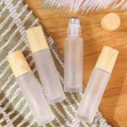 Storage Bottles 5/10ml Frosted Glass Roller Bottle Wood Grain Plastic Cap For Essential Oils Roll-On Refillable Perfume Ball Empty