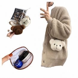 women's Carto Bear Plush Bag Girls Cute Menger Bag Sling Bag Change Accory A7De#