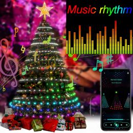Christmas Tree RGB IC Star Waterfall String Lights Smart Bluetooth APP Remote Control Home Holiday Decor Fairy Lights Music Sync