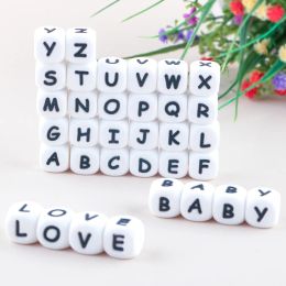 Sunrony 12mm 100Pcs Silicone Letters Beads English Alphabet DIY Personalized Name Pacifier Chain Bracelet Jewelry Accessories