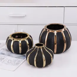 Vases Europe Minimalist Black Gilded Ceramic Home Decor Restaurant El Flower Arrangement Plants Flowerpots Desktop Decoration