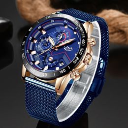 LIGE Fashion Mens Watches Top Brand Luxury WristWatch Quartz Clock Blue Watch Men Waterproof Sport Chronograph Relogio Masculino C205l