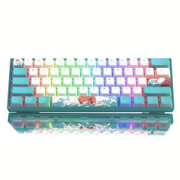 Womier WK61 60% Keyboard Hot-Swappable Blue Sea Keyboard RGB Wire Gaming Mechanical Keyboard Pudding PBT Keycap Red Switch