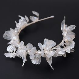 SLBRIDAL Handmade Flexible Resin Flower Crystal Rhinestones Bridal Tiara Headband Wedding Crown Hair Accessories Women Jewellery