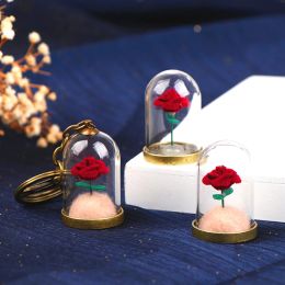 Little Prince's Rose Keychain Pendant Car Ornament With Glass Cover For Girlfriend Gift Wedding Decor