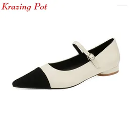 Casual Shoes Krazing Pot Genuine Leather Low Heel Spring Brand Buckle Straps British School Mary Janes Mixed Color Gorgeous Women Pumps