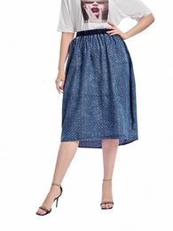 lih HUA Women's Plus Size Denim Skirt Spring Chic Elegant Skirt For Chubby Women Cott Woven Skirt s7dB#