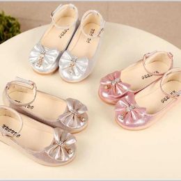 Children Flat Shoes Spring Autumn Girl Leather Shoe Cute Bow Diamond Kids Baby