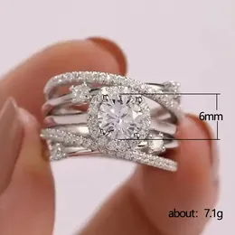 Cluster Rings Luxury Cross X Shape Women Engagement Ring Full Paved CZ Stone Silver Color Elegant Simple Female Jewelry Anillos Mujer