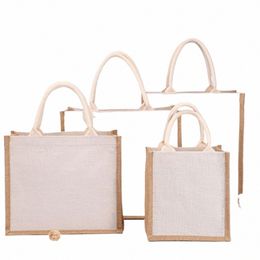 burlap Jute Tote Shop Bag for Women's Vintage Reusable Grocery Bag Large Capacity Canvas Handbag Ctrast Colour Handmade Bag s2BB#