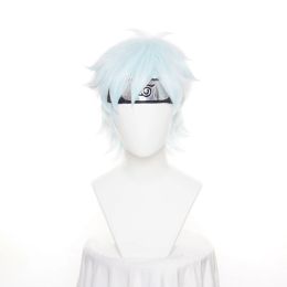 Wigs BORUTO NEXT GENERATIONS Mitsuki Cosplay Wig Short Light Blue Mixed Heat Resistant Synthetic Hair Wig +Headwear + Wig Cap